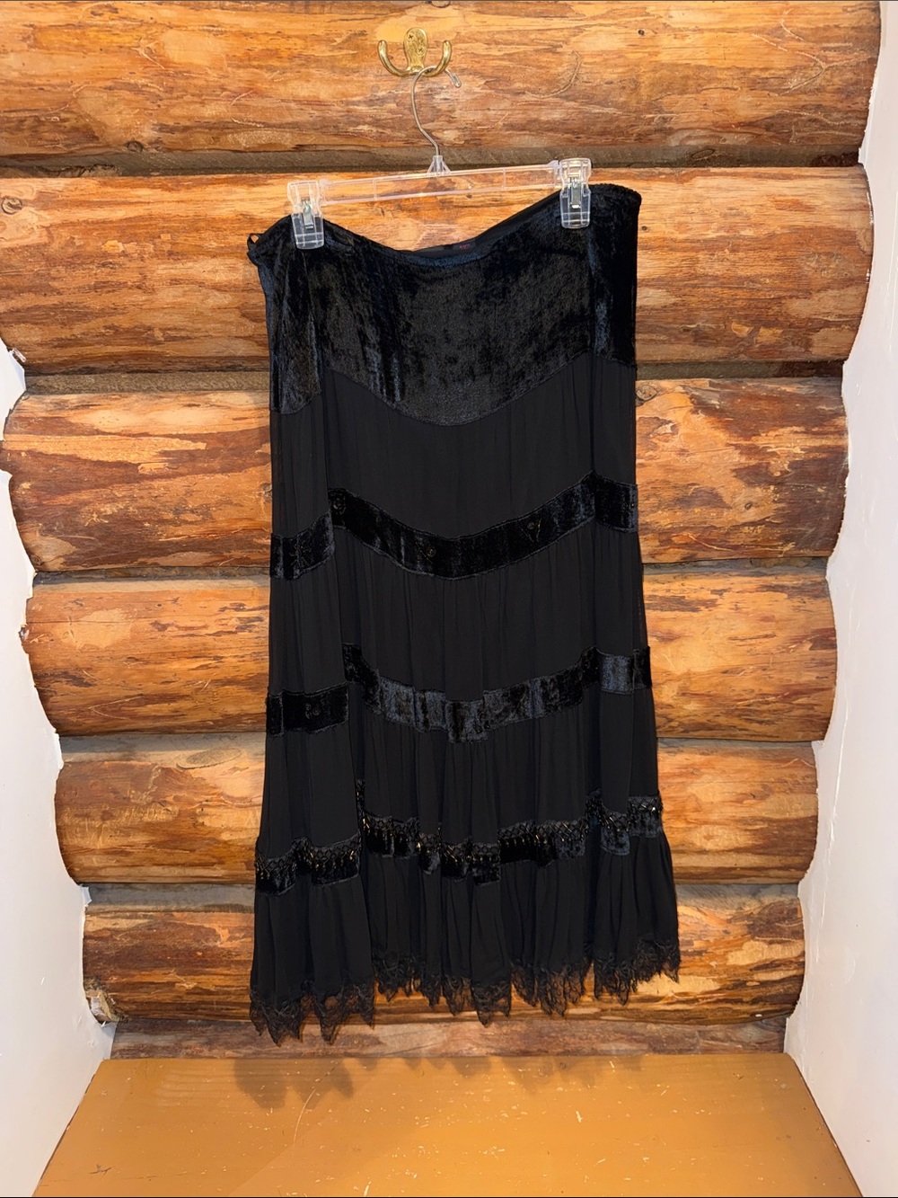 🖤Gorgeous Vintage 14 Willi Smith Black Women's Tiered Beaded Midi Skirt